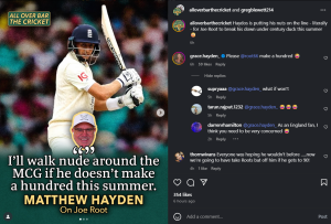 Hayden's Bold Ashes Bet: Ex-Opener Vows Nude MCG Walk if Root Fails to Score Century in Australia