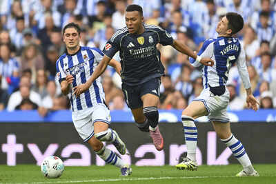 La Liga: Kylian Mbappe stars as 10-man Real Madrid edge Real Sociedad 2-1